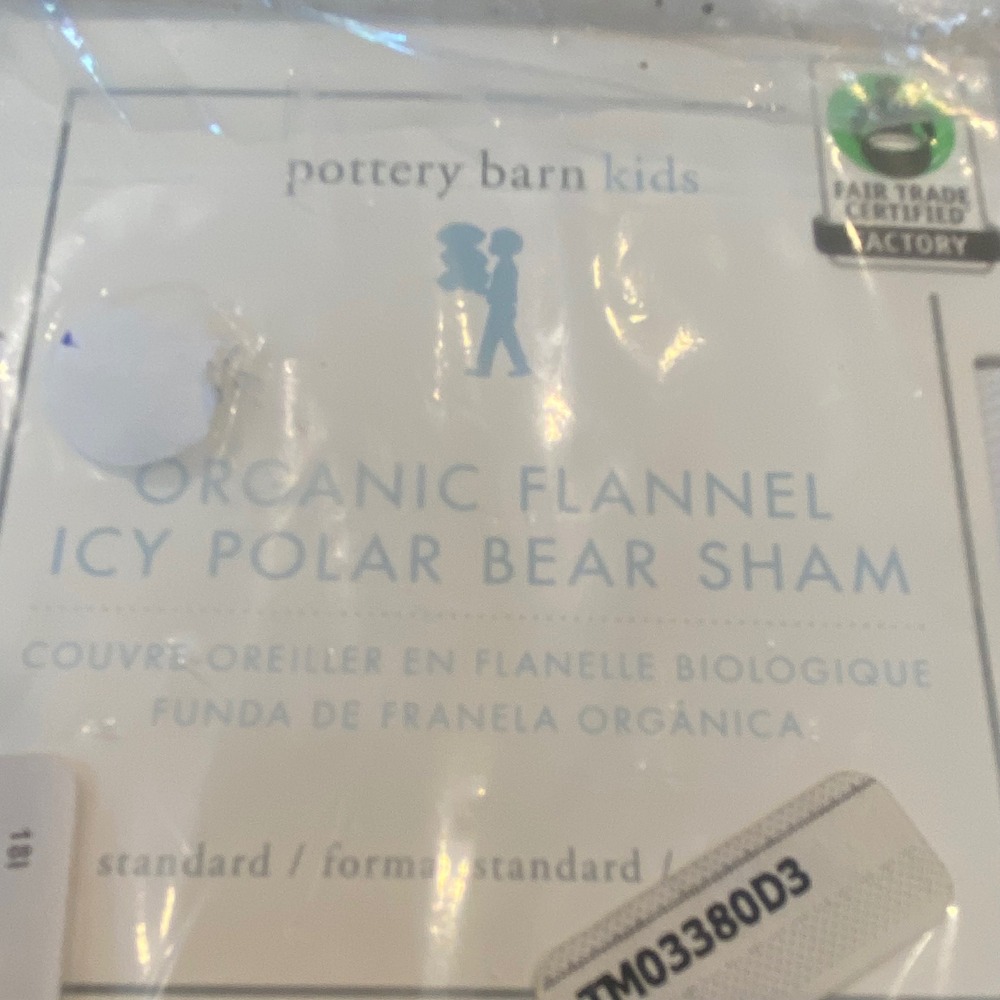 Pottery Barn Kids Pillow Sham Kids Standard Blue NEW Organic Flannel Polar Bear - Picture 2 of 6